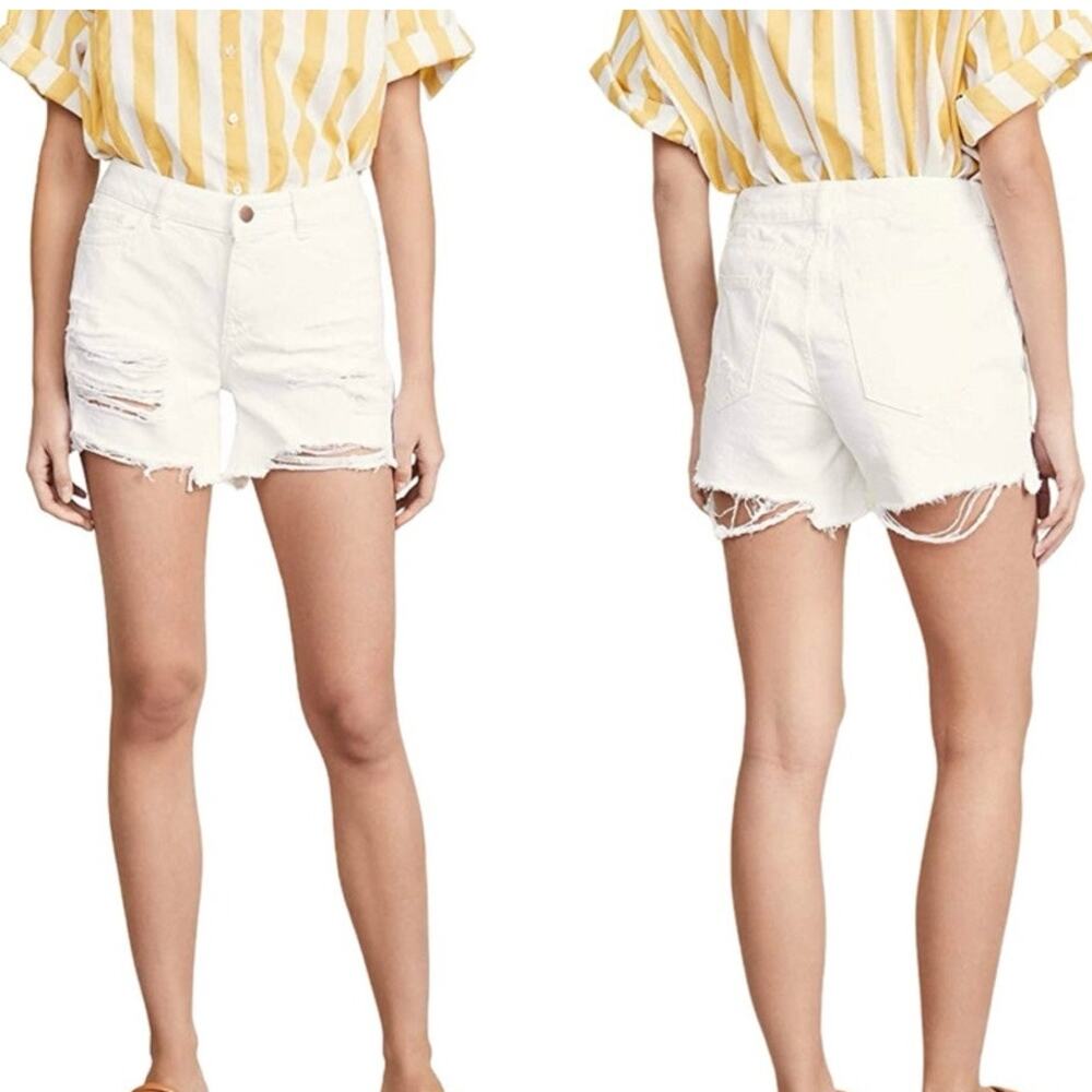 DL1961 Karlie Boyfriend White Distressed Jean Shorts Raw Hem - NWT